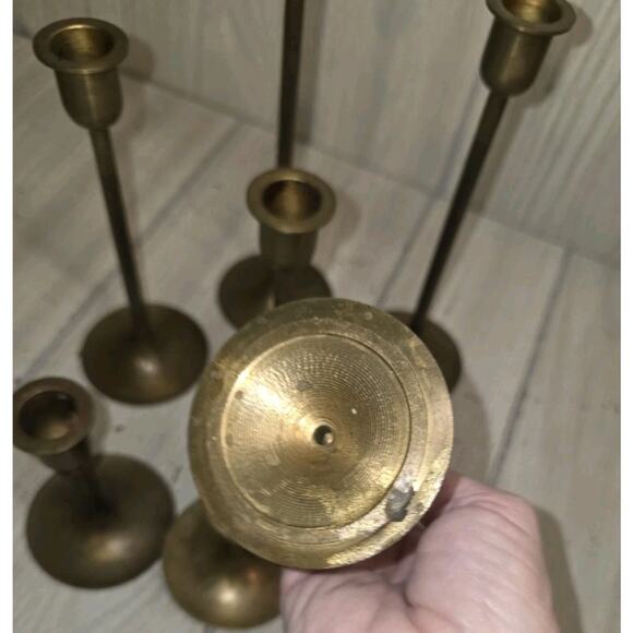 Vintage Brass Graduated Candlestick Holders 9\'\' to 3\'\' 7 PC Hollywood Regency
